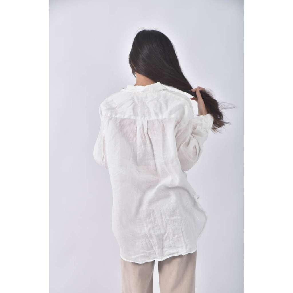 (2XL) h m亞麻純亞麻白色長袖上衣二手衣, , large