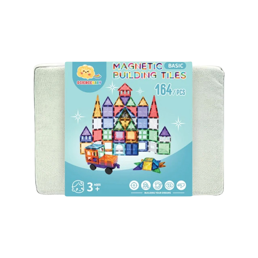 【啾愛你】ScienceBaby 附贈獨家棉麻硬收納盒 雪鑽磁力片 164片, , large