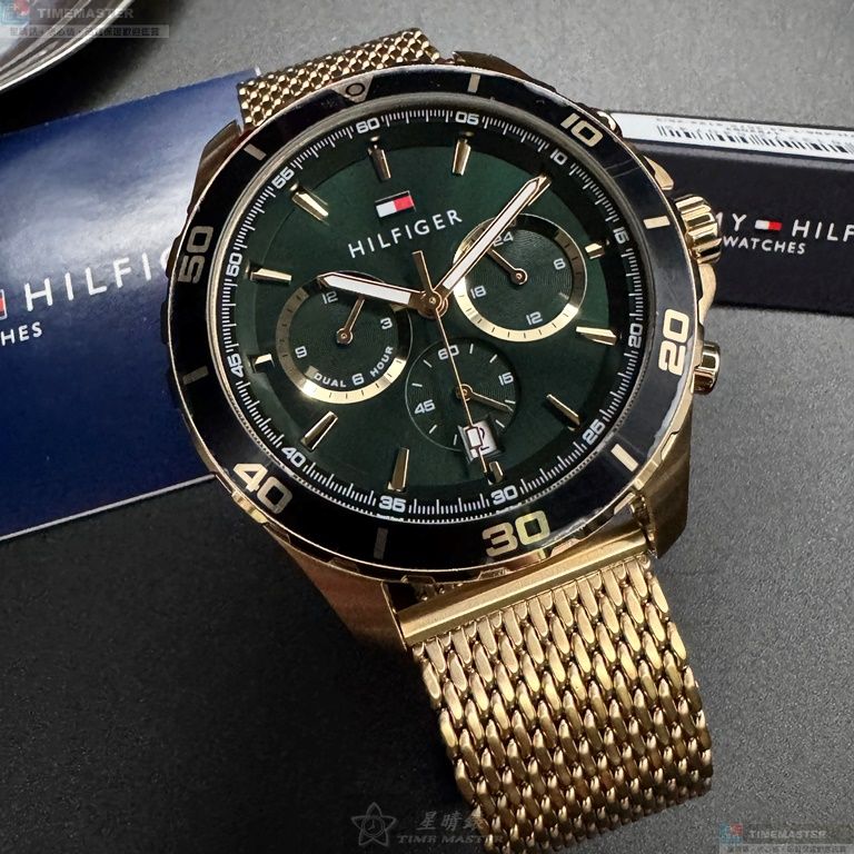 [星晴錶業]TommyHilfiger手錶,44mm,TH00054墨綠色錶面金色錶殼金色米蘭錶帶款, , large