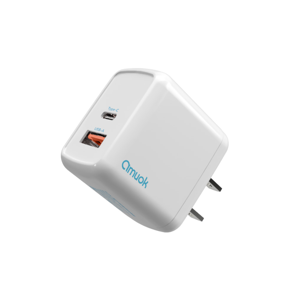 【amuok】36W GaN氮化鎵雙孔快充充電器-白色(快充頭 充電頭 旅充頭), , large