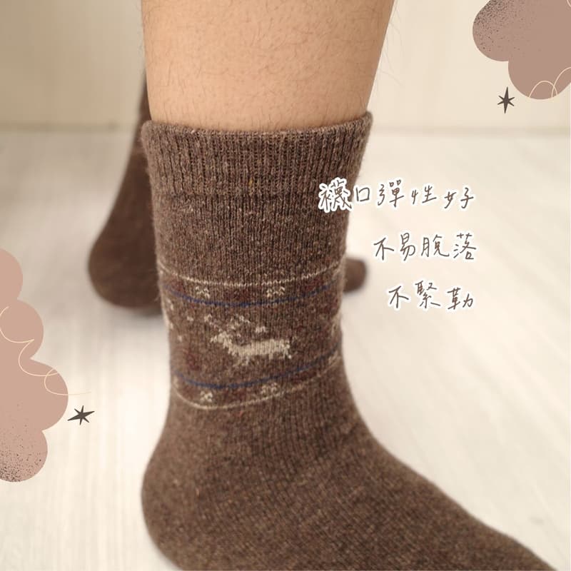 凱美棉業｜冬日必備🔥（男款）精緻保暖毛襪 防寒襪 保暖襪 毛襪 長襪 冬天襪-麋鹿提花款, , large