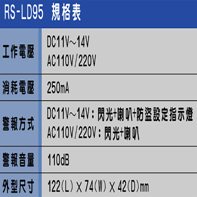 昌運監視器 SCS RS-LD95 閃光喇叭 具防盜設定指示燈 警報音量110db, , large