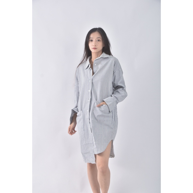 (L) im條紋藍色洋裝二手衣, , large