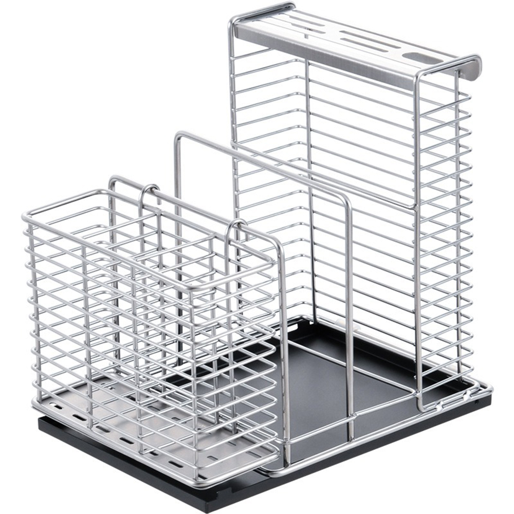 No installation required. 304 stainless steel kitchen knife rack with drip tray, storage rack, chopstick holder, integrated cutting board rack, kitchen storage rack., , large