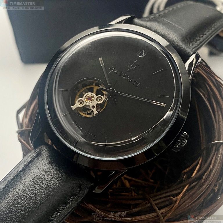 [星晴錶業]MASERATI手錶,42mm,R8821133001黑色錶面黑錶殼深黑色真皮皮革錶帶款, , large