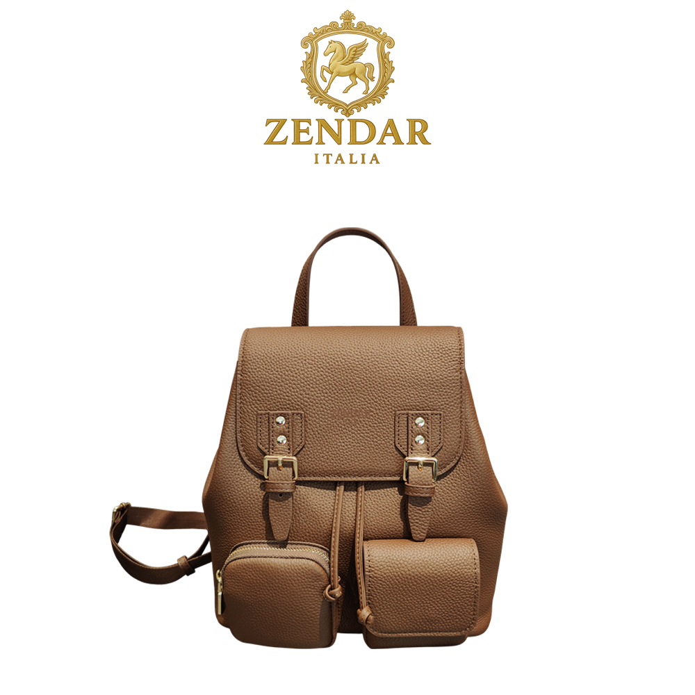 【ZENDAR】台灣總代理 限量1折 頂級超柔軟小牛皮後背包 漢娜系列 全新專櫃展示品(咖啡色)