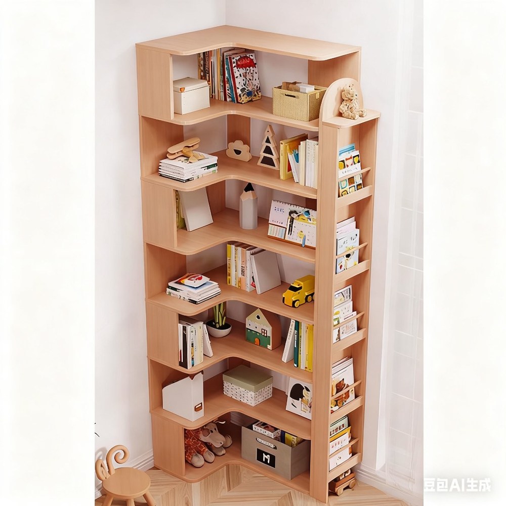 【樂樂】L型轉角簡約實用書櫃 書報架款原木7層60x102.5(實木書架 層架 置物架 收納架), , large