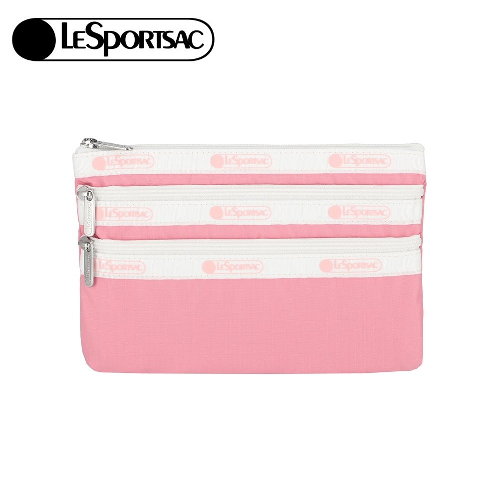 Lesportsac 3-zip Cosmetic 三層拉鍊化妝包 -滾邊花漾粉, , large