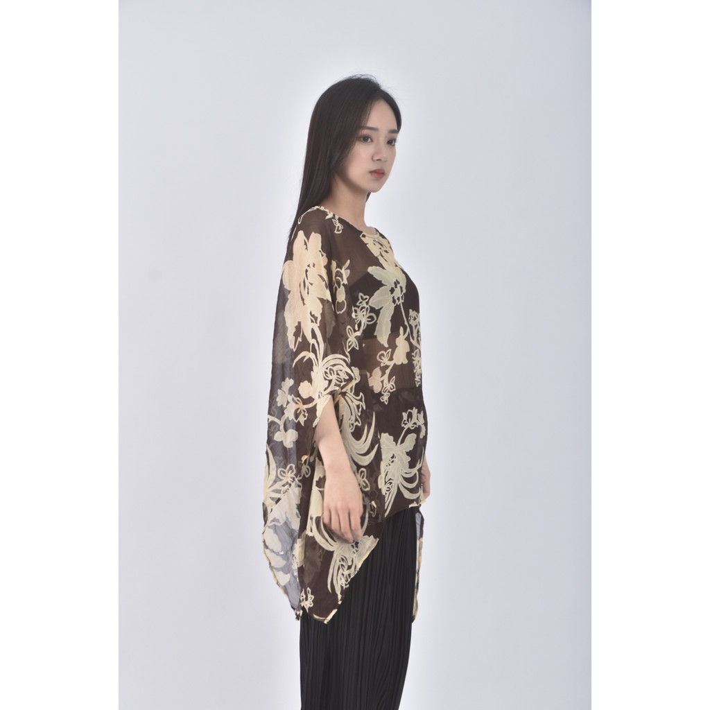 (M) 紡紗圓領棕色短袖上衣二手衣, , large