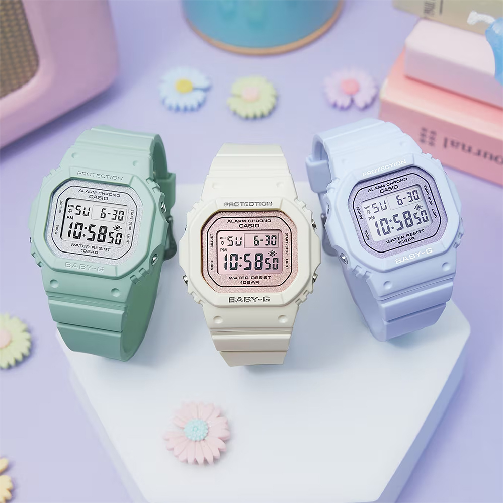 CASIO 卡西歐 BABY-G 春季色彩方形女錶電子錶-櫻花粉紅 BGD-565SC-4, , large