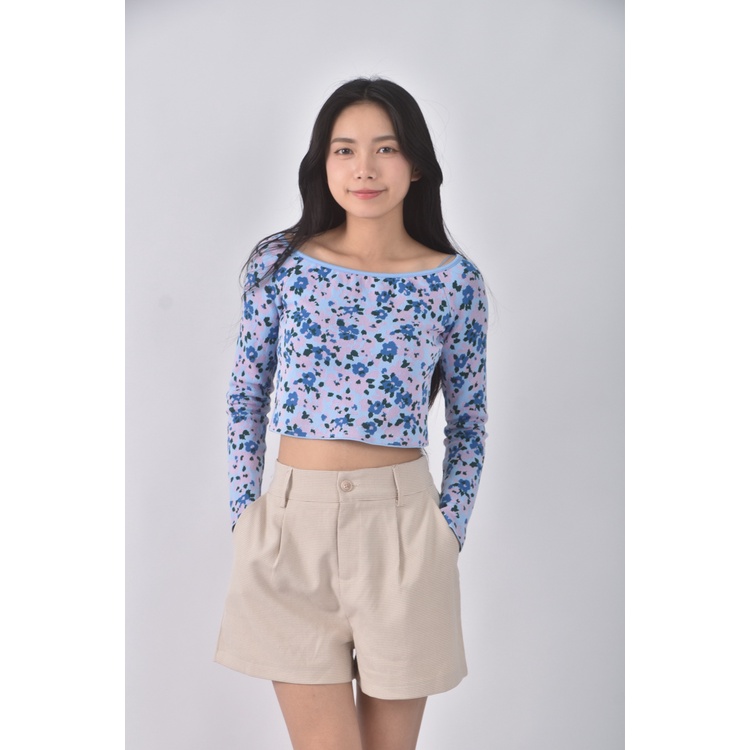 (S) zara修身短版質感藍色長袖上衣二手衣