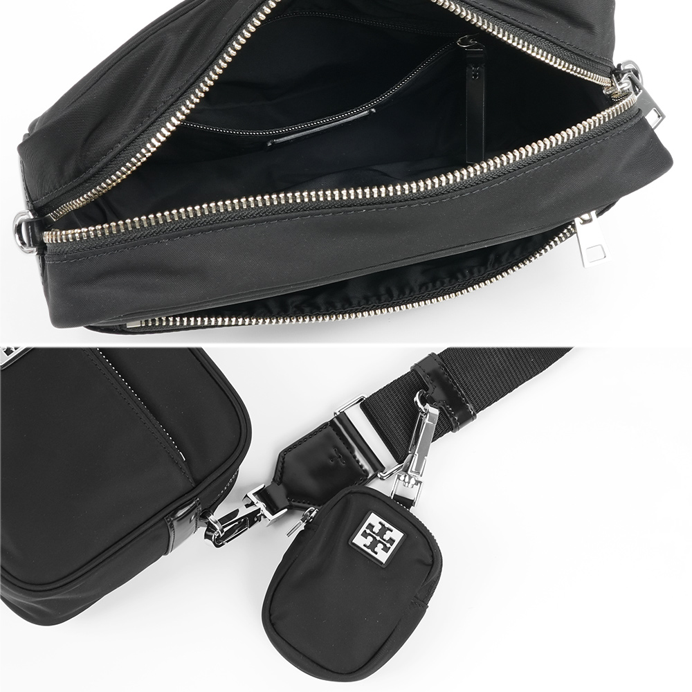 TORY BURCH Virginia 再生尼龍附小袋拉鍊斜背包(黑色), , large