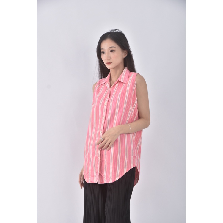 (M) net棉質純棉條紋粉色上衣二手衣, , large