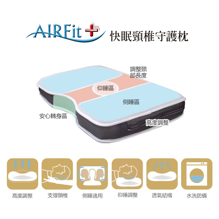 【日本旭川】AIRFit氧活力快眠頸椎守護枕 6層可調高度透氣枕 -內材專屬賣場, , large