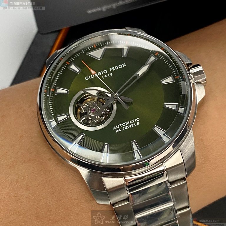 [星晴錶業]GiorgioFedon1919手錶,46mm,GF00120墨綠色錶面銀錶殼銀色精鋼錶帶款, , large