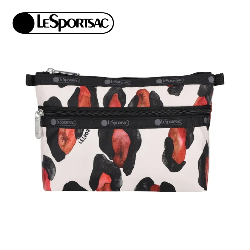 |快速出貨|Lesportsac Cosmetic Clutch 雙層拉鍊收納化妝包/ 水彩豹紋, , large