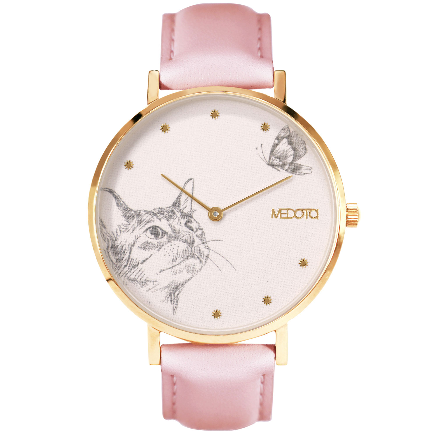 [MEDOTA] Love collection minimalist cat pink leather strap ladies watch-Gold / LO-10501, , large