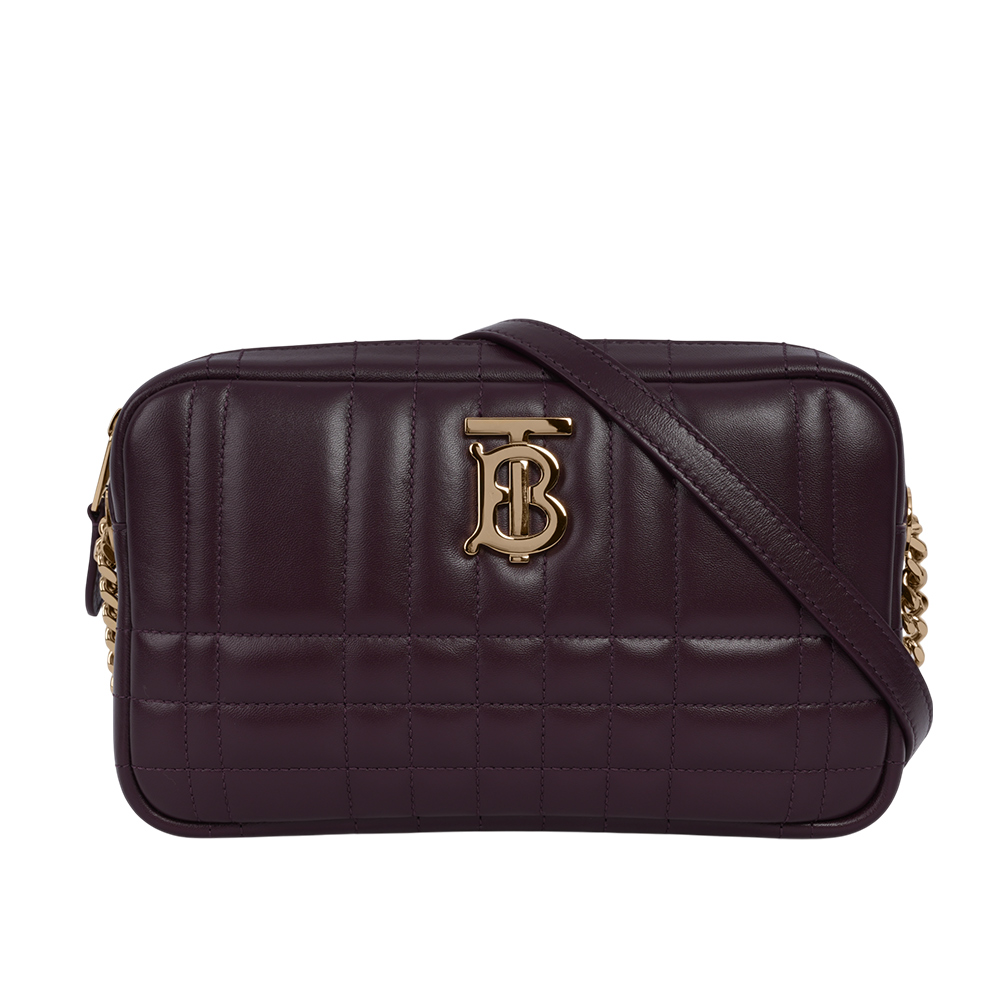 BURBERRY Lola 縫線小羊皮小款相機包/深紫色, , large