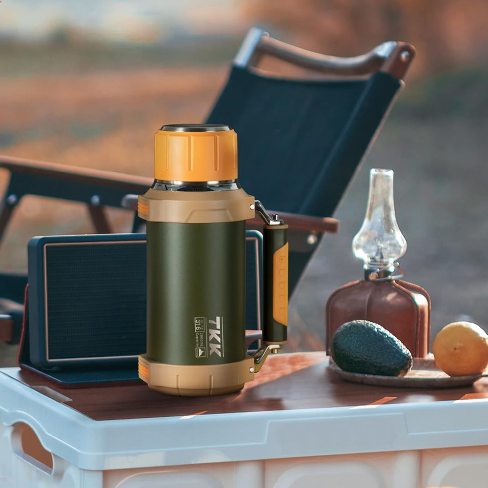 【TKK】金剛系列316不鏽鋼 手提+背帶 一鍵按壓出水 大容量 24H長效保溫杯壺 運動水壺2000ML-山野橙, , large