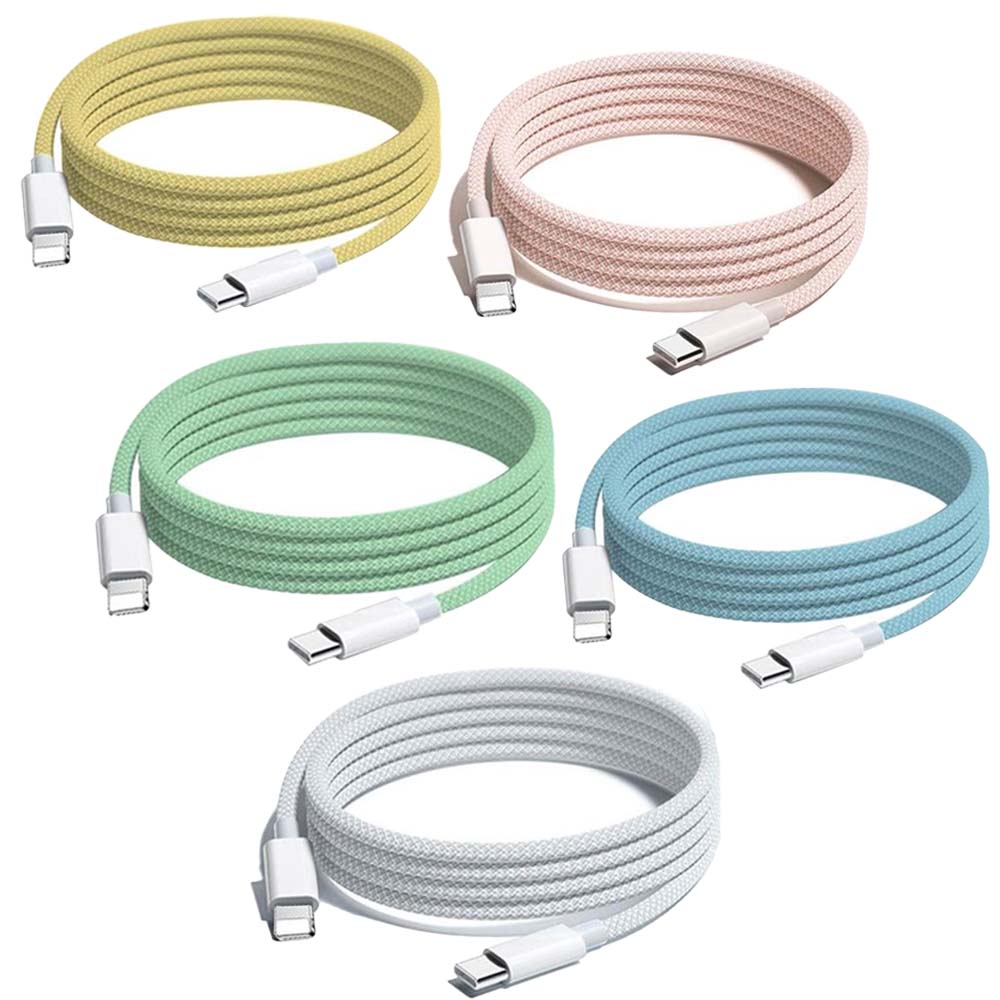 2-Pack Apple 60W Fast Charge Type-C to Lightning Lake Green Braided Charging Cable 1M, , large