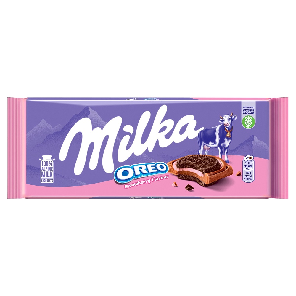 Milka OREO 草莓三明治餅乾牛奶巧克力92g, , large