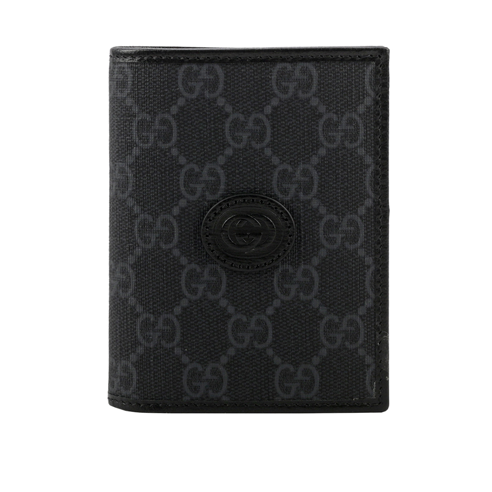 GUCCI Interlocking G Logo 附鈔票層對開名片夾/卡片夾/黑灰色