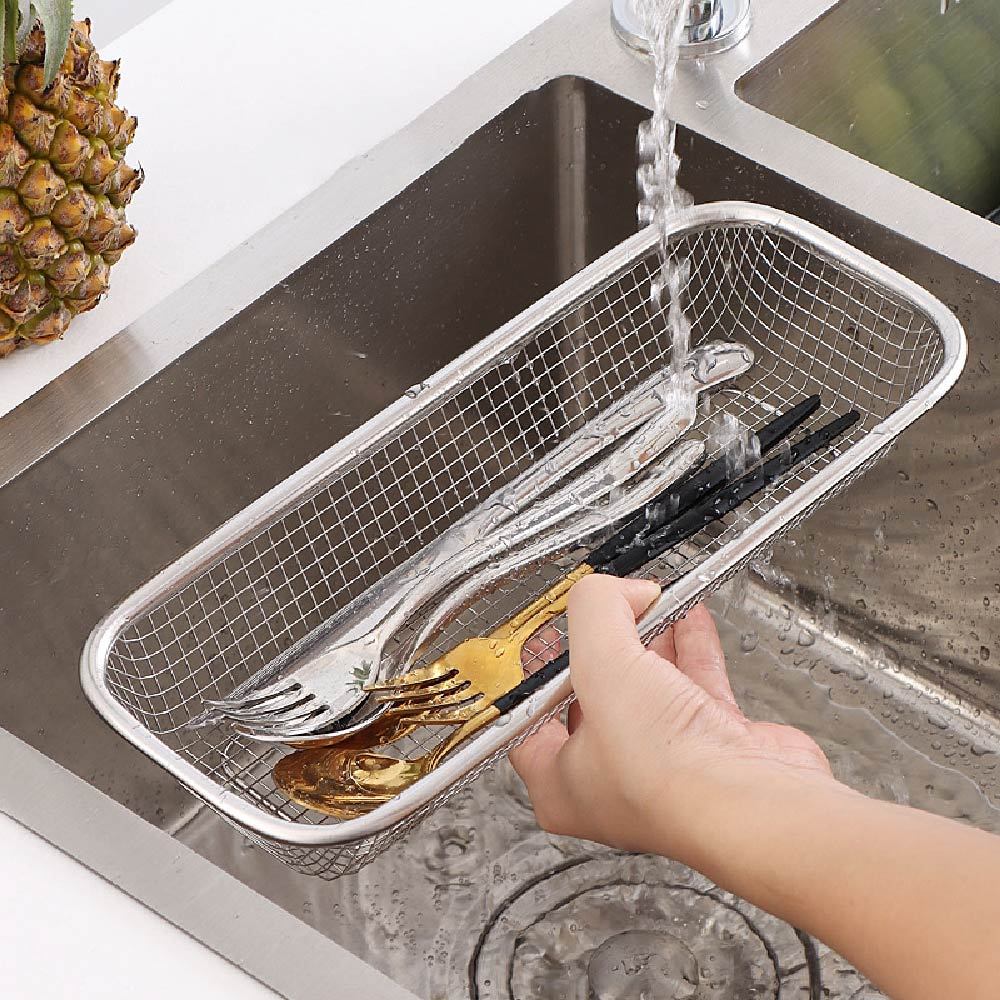 瀝水網孔 不鏽鋼餐具籃 筷籃 網格筷籠 烘碗機籃【Ho覓好物】餐具收納 筷盒 瀝水籃 筷子籃 餐具瀝水 YDX731, , large