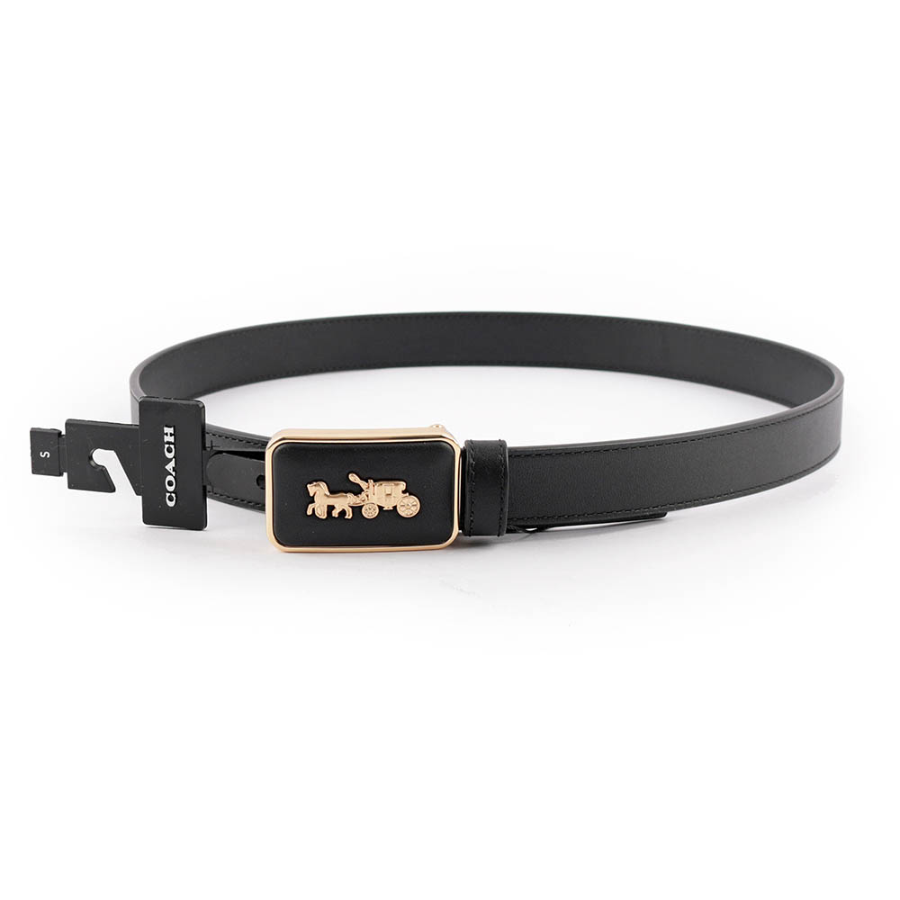 COACH 馬車圖案方牌釦頭精緻牛皮寬2.5cm皮帶 S / 黑色, 黑色, large