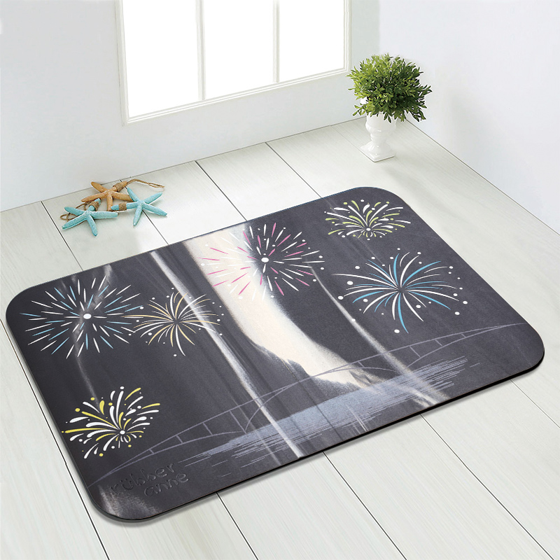【Monster】 Luminous Soft Diatomaceous Earth Absorbent Mat &ndash; Fireworks Festival (60x40cm) &ndash; Black Series, , large
