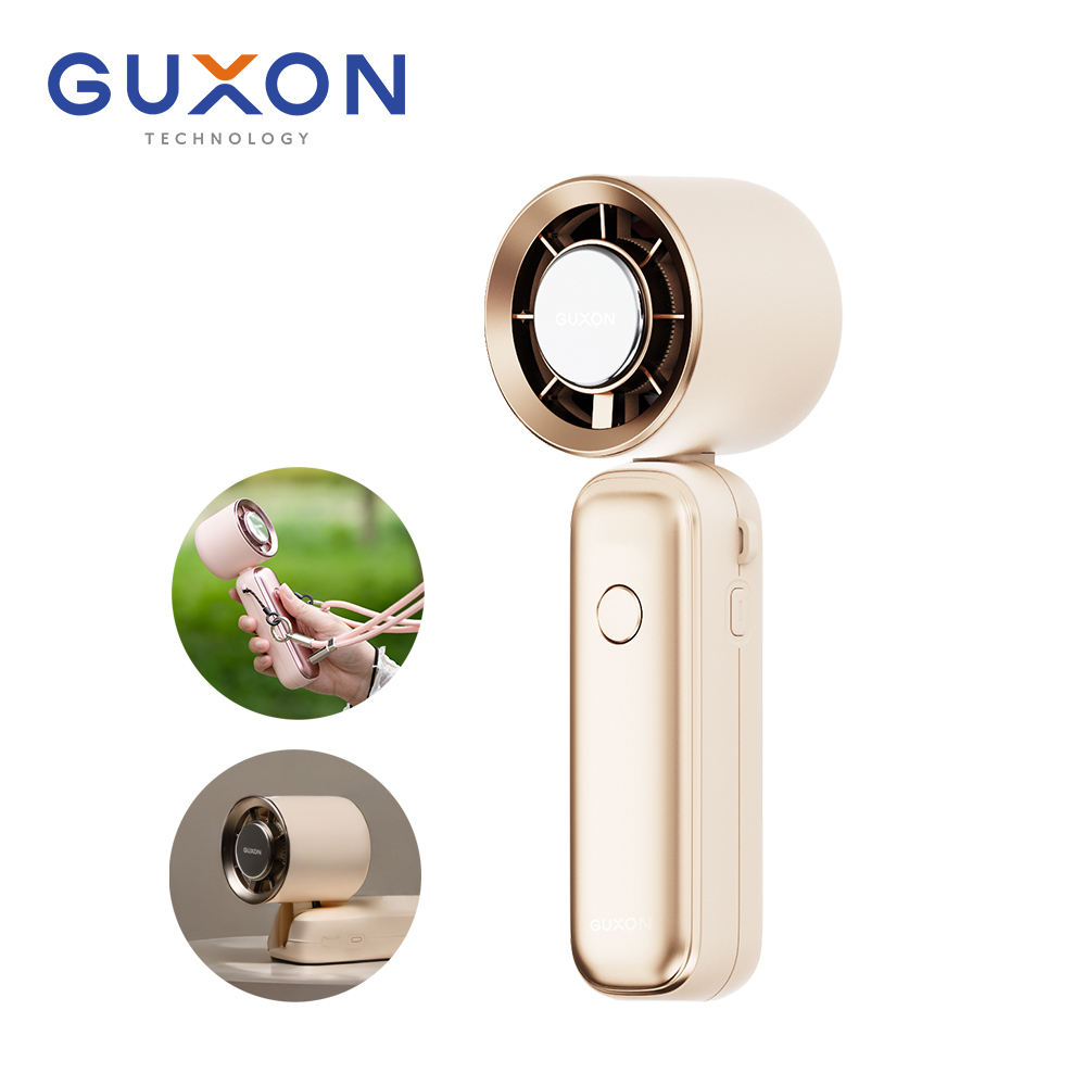 【 GUXON】巧冰扇 冰敷折疊手持高速風扇GXFAN01 (100段速/附掛繩)- 奶茶金, , large