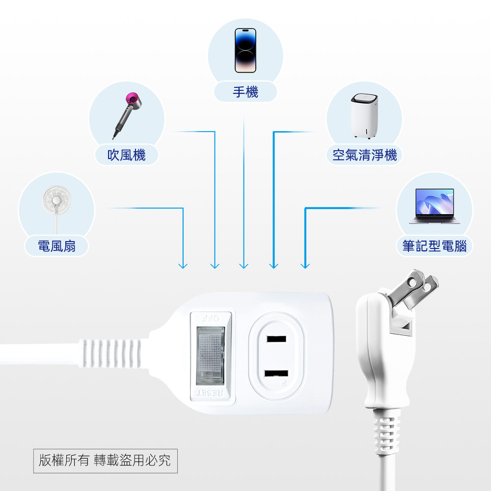 實用牌1開2插4尺2P延長線 1.2公尺 PNA212-4 防火PC材質 獨立開關設計 節能又安全, , large