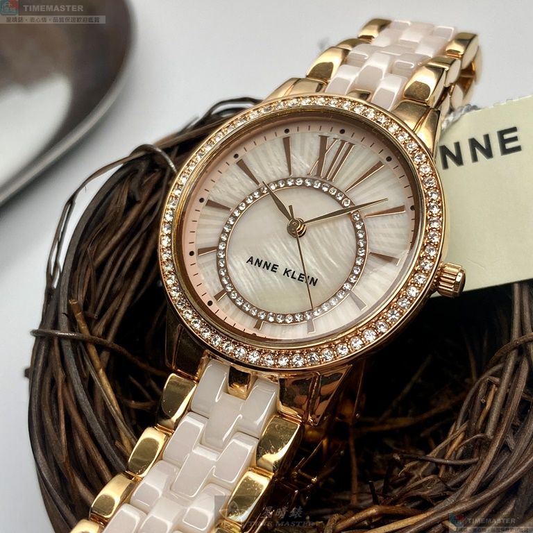 [星晴錶業]AnneKlein手錶,32mm,AN00611粉色貝母錶面玫瑰金錶殼玫瑰金粉紅不鏽鋼陶瓷錶帶款, , large