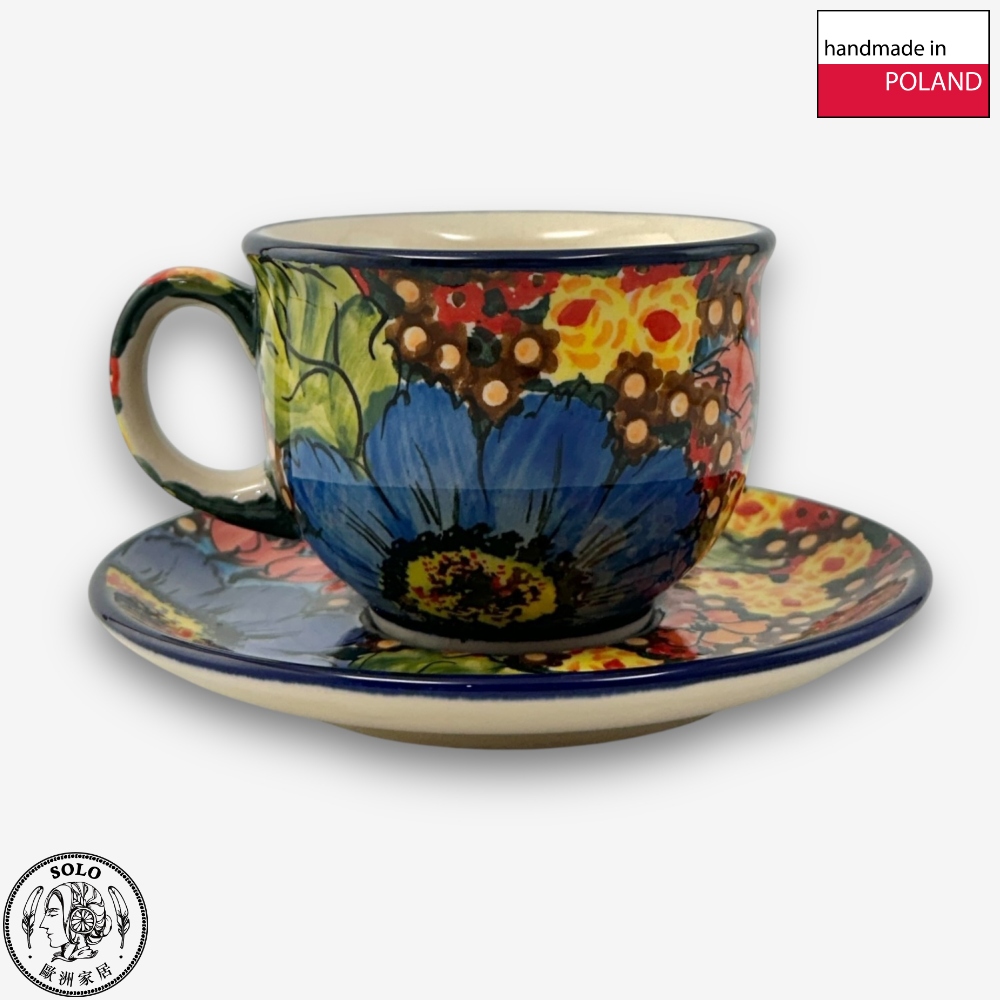 【SOLO Vintage】Cerraf Polish Pottery 200ml Coffee Cup + Saucer Set Where Flowers Bloom Deeply Series Made in Poland, , large