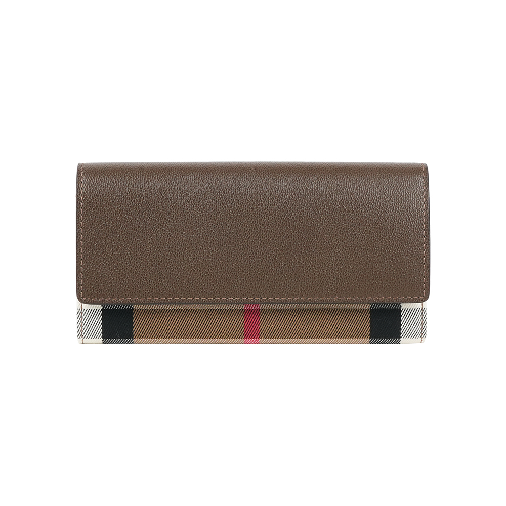 BURBERRY Halton 大格紋帆布及牛皮翻蓋二折長夾(烏木棕), , large