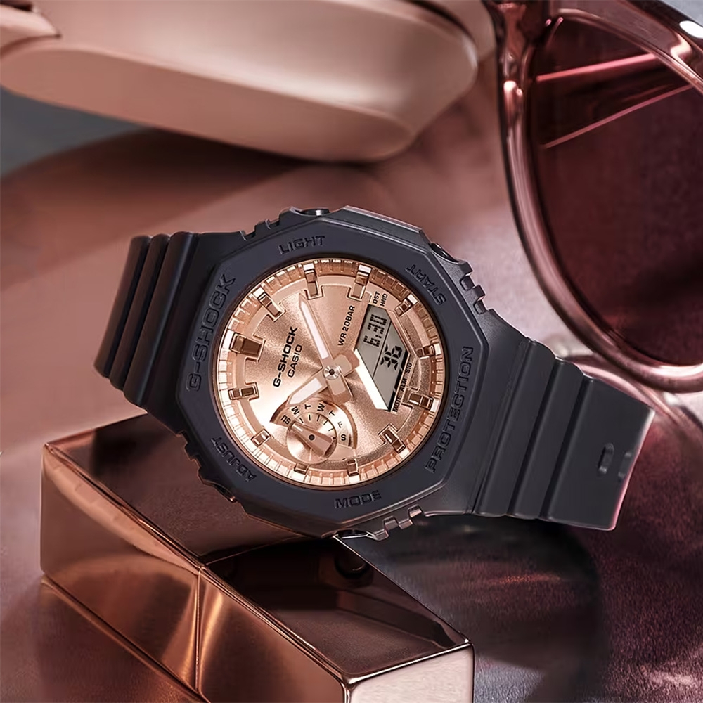 CASIO 卡西歐 G-SHOCK ITZY禮志配戴款 粉紅金 八角 雙顯手錶 女錶 GMA-S2100MD-1A, , large