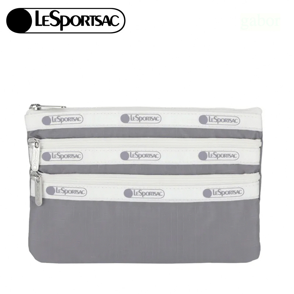 LeSportsac 3-zip Cosmetic 三層拉鍊化妝包 -滾邊寧靜灰, , large