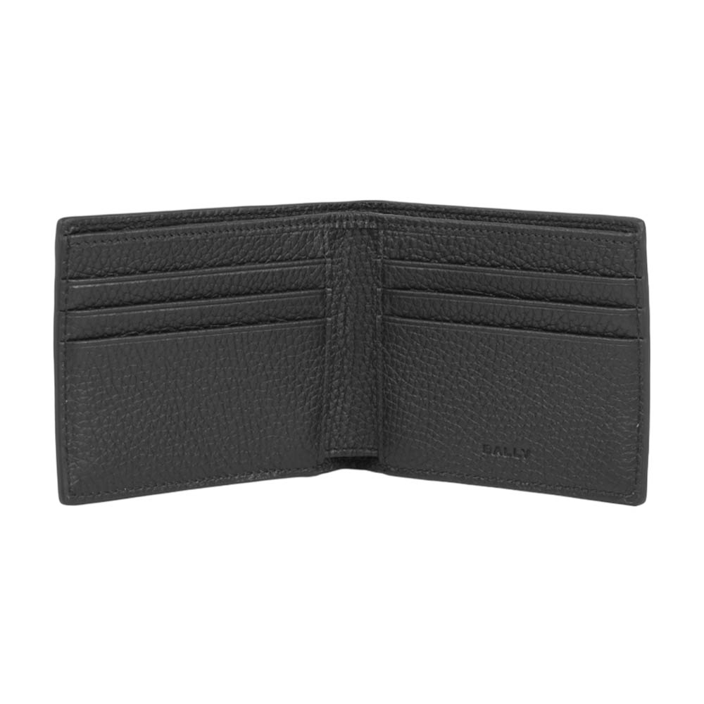 BALLY Ribbon 黑白條紋牛皮6卡對開短夾(黑色), , large