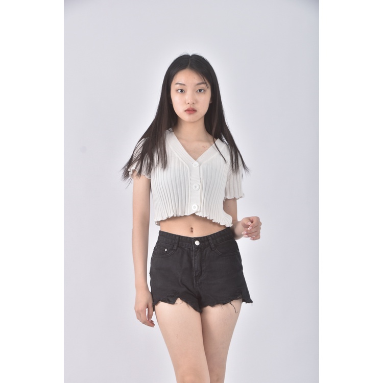 (S) jeans高腰丹寧牛仔質感黑色短褲二手衣, , large