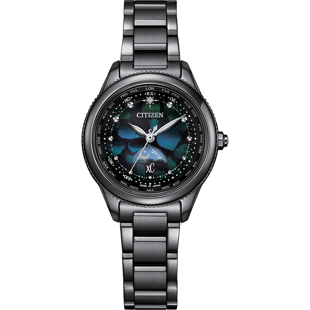 CITIZEN 星辰 100週年限量宇宙幻彩 xC 鈦金屬光動能電波女錶 EE1008-56E