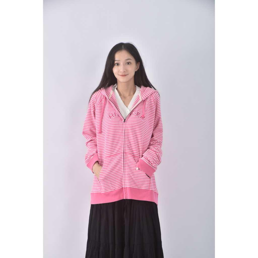 (XL) tommy hilfiger棉質橫線條粉色外套二手衣