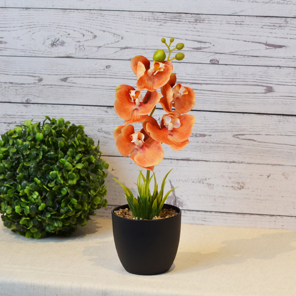 【YU Living】人造小蘭花盆 仿真蘭花盆栽 高30cm-橘色, , large