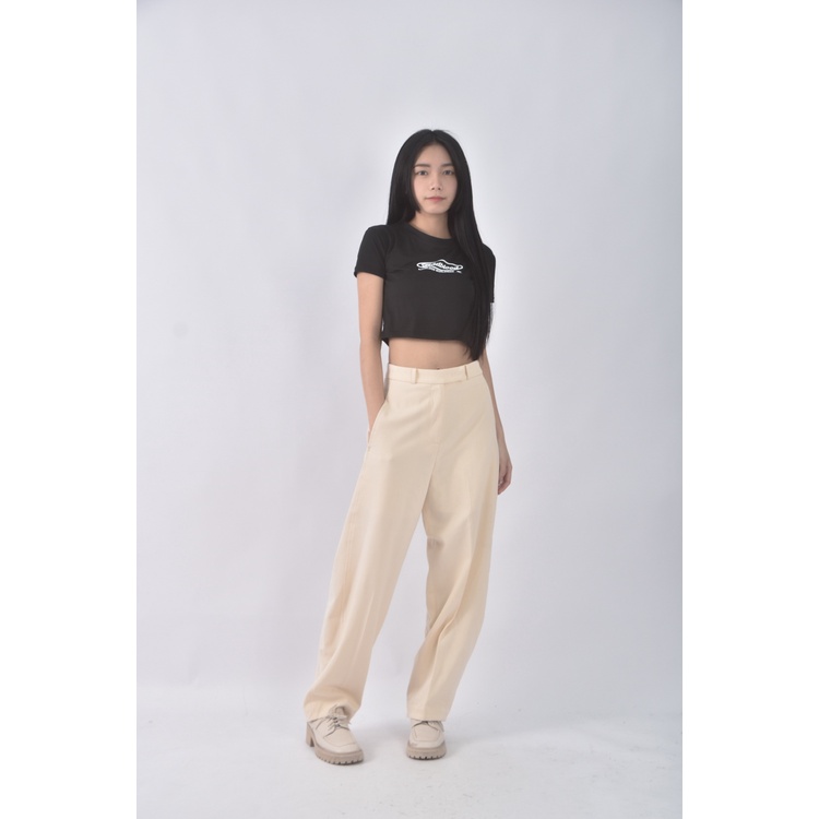 (M) 高腰西裝直筒杏色長褲二手衣, , large