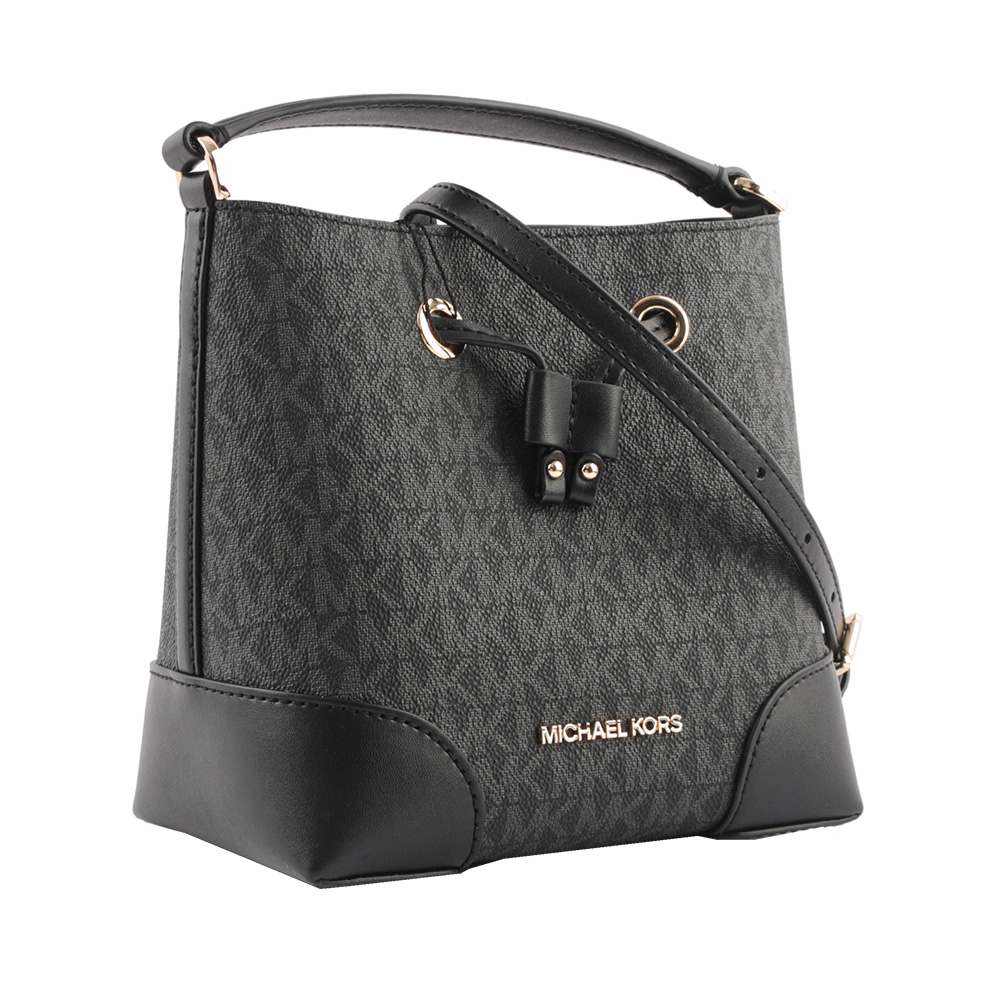 Michael Kors Mercer 塗層帆布束繩設計小款水桶包/黑色, , large