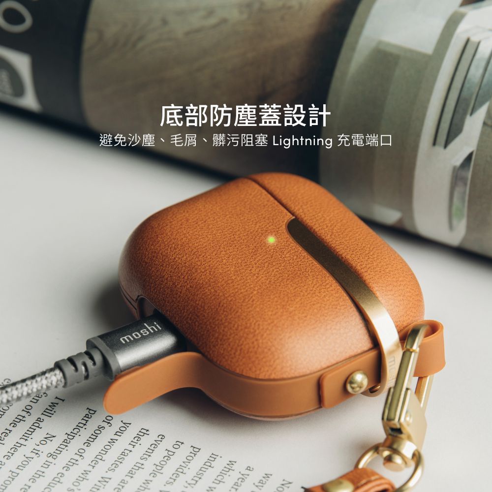 Moshi Pebbo Luxe for AirPods 3 藍牙耳機充電盒皮革保護套-炭黑, , large