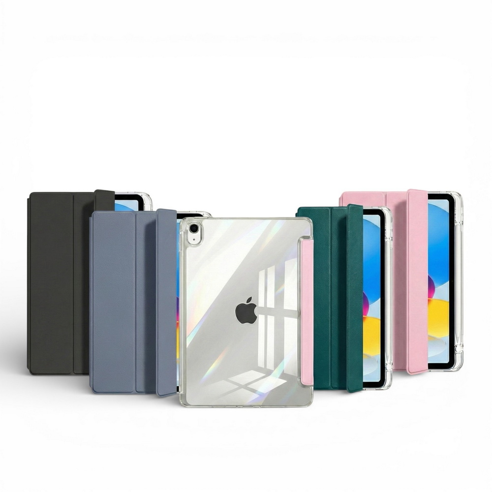 【TQ167三折水晶背殼】Apple iPad A16 11吋平板皮套(適用iPad 10代 10.9吋)(內置筆槽)