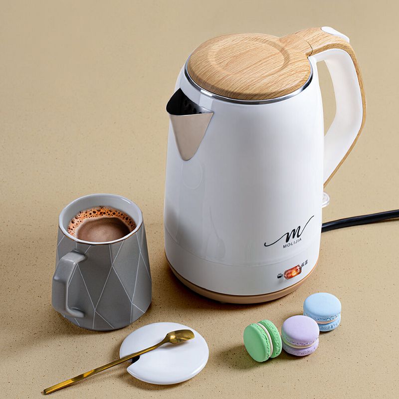 【MOLIJIA 魔力家】M27雙層防燙快煮壺1.9公升-白木紋/保溫型/電熱水壺/電茶壺, , large