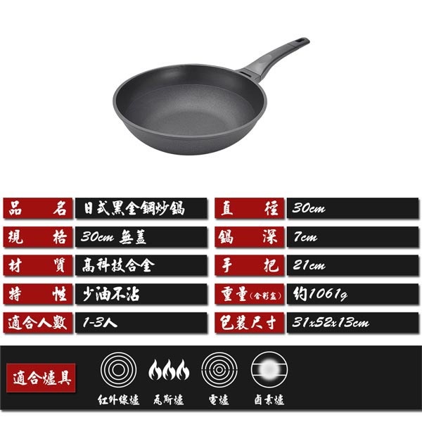 PERFECT 理想牌 日式黑金鋼炒鍋不沾炒鍋附蓋 附蓋40cm-Leidea樂德兒, , large