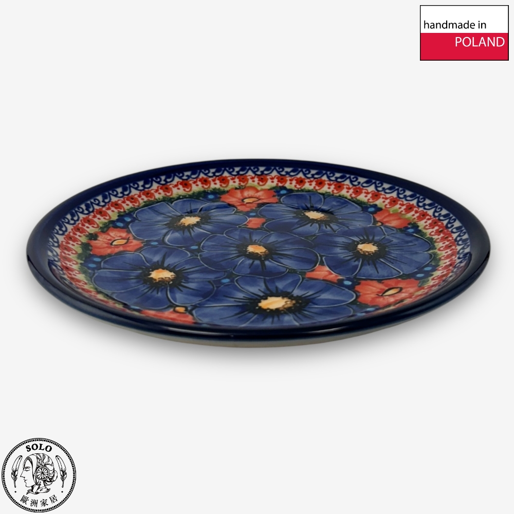 【SOLO Vintage】Cerraf Polish Pottery 17cm Dessert Plate Round Plate Red and Blue Blossoming Elegance Series Made in Poland, , large
