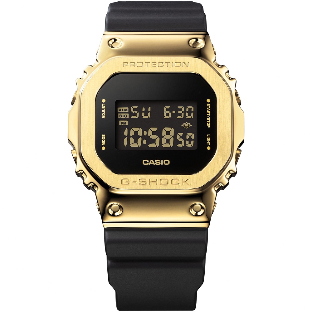 CASIO 卡西歐 G-SHOCK 工業風金屬色電子錶-黑x金 GM-5600G-9, , large