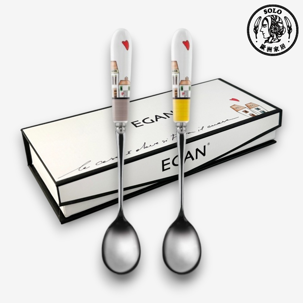 【SOLO Vintage】EGAN Italian Pottery Spoon Two Piece Set European City Series Yellow, , large